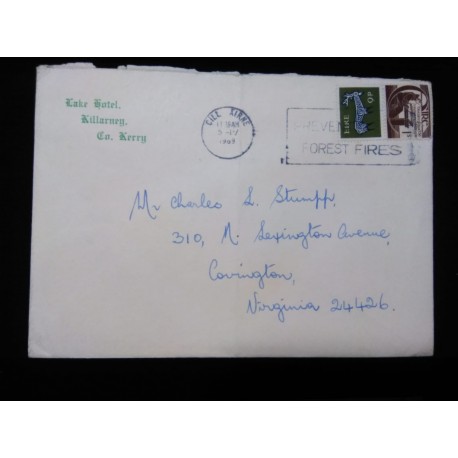 J) 1969 IRELAND, MULTIPLE STAMPS, WITH SLOGAN CANCELLATION, AIRMAIL, CIRCULATED COVER, FROM IRELAND TO NICARAGUA