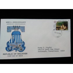 J) 1975 MALDIVES, 200TH ANNIVERSARY AMERICAN INFEPENDENCE, AIRMAIL, CIRCULATED COVER, FROM MALDIVES TO PENNSYLVANIA