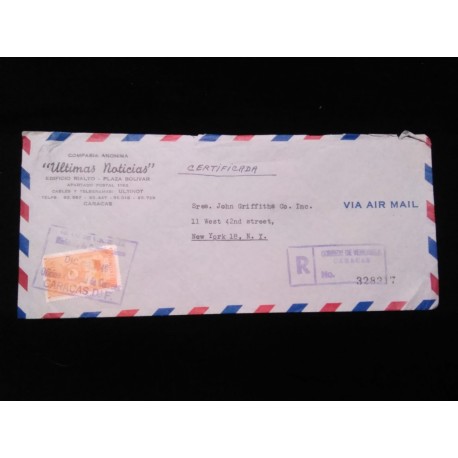 J) 1948 VENEZUELA, LAST NEWS, CERTIFICATED AND REGISTERED, AIRMAIL, CIRCULATED COVER, FROM VENEZUELA TO NEW YORK