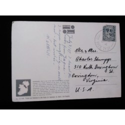 J) 1967 IRELAND, SHIELD, POSTCARD, AIRMAIL, CIRCULATED COVER, FROM IRELAND TO USA