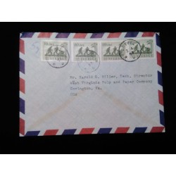 J) 1957 SWEDEN, PEOPLE WORKING, MULTIPLE STAMPS, AIRMAIL, CIRCULATED COVER, FROM SWEDEN TO USA