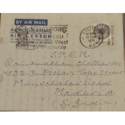 J) 1973 SINGAPORE, FLOWER, AEROGRAMME, WITH SLOGAN CANCELLATION, AIRMAIL, CIRCULATED COVER, FROM SINGAPORE