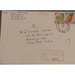 J) 2005 ST KITTS, PINEAPPLE, MELON, MULTIPLE STAMPS, AIRMAIL, CIRCULATED COVER, FROM ST KITTS TO NEW YORK