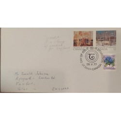 J) 1977 CANADA, FLOWER, MULTIPLE STAMPS, AIRMAIL, CIRCULATED COVER, FROM CANADA TO ENGLAND