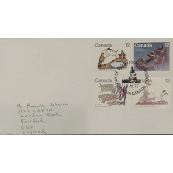 J) 1977 CANADA, FISH, MULTIPLE STAMPS, AIRMAIL, CIRCULATED COVER, FROM CANADA TO ENGLAND