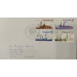 J) 1976 CANADA, BOAT, MULTIPLE STAMPS, AIRMAIL, CIRCULATED COVER, FROM CANADA TO ENGLAND