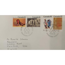 J) 1976 CANADA, INDIANS, MULTIPLE STAMPS, AIRMAIL, CIRCULATED COVER, FROM CANADA TO ENGLAND