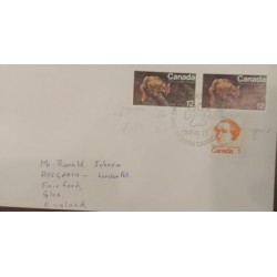 J) 1977 CANADA, JAGUAR, MULTIPLE STAMPS, AIRMAIL, CIRCULATED COVER, FROM CANADA TO ENGLAND