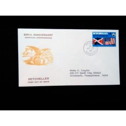 J) 1976 SEYCHELLES, 200TH ANNIVERSARY AMERICAN INDEPENDENCE, FLAG, FDC