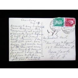 J) 1928 GERMANY, FRIEDERICH DER CROSE, MULTIPLE STAMPS, POSTCARD, AIRMAIL, CIRCULATED COVER, FROM GERMANY TO NEW YORK