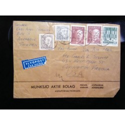 J) 1952 SWEDEN. SVANTE AUGUST ARRHENIUS, MULTIPLE STAMPS, AIRMAIL, CIRCULATED COVER, FROM SWEDEN TO VIRGINIA