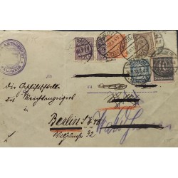 J) 1922 GERMANY, NUMERALS, MULTIPLE STAMPS, AIRMAIL, CIRCULATED COVER, FROM GERMANY TO BERLIN