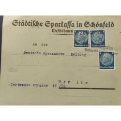 J) 1930 GERMANY, MUNICIPAL SAVINGS BANK IN SCHONFELD, MULTIPLE STAMPS, AIRMAIL, CIRCULATED COVER, FROM GERMANY TO BERLIN