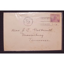 J) 1933 UNITED STATES, CENTURY OF PROGRESS, CHICAGO, WITH SLOGAN CANCELLATION, CIRCULATED COVER, FRORM USA TO TENESSE