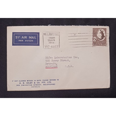 J) 1958 AUSTRALIA, CROCODILE, MELBOURNE, WITH SLOGAN CANCELLATION, POSTAL STATIONARY, AIRMAIL, CIRCULATED COVER