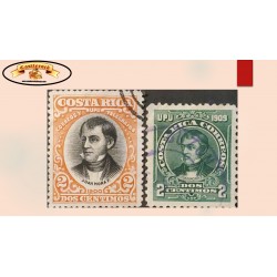 O) COSTA RICA, 1901 JUAN MORA FERNANDEZ 2c, JUAN MORA FERNANDEZ 2c yellow green, PAIR XF