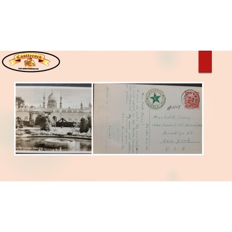 O) 1948 SWEDEN, ESPERANTO, KING GUSTAF V, MOORISH PAVILION, PEOPLE'S PARK, ARCHITECTURE, POSTAL CARD  CIRCULATED TO USA