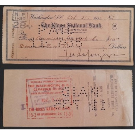 A) 1935, UNITED STATES, CHECK, PERFINS, THE RIGGS NATIONAL BANKS