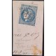 A) 1849, FRANCE, CERES, 20 BLUE CENTS, LETTER FRAGMENT, WITH OVERPRINT
