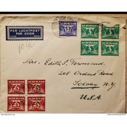 I) 1945 NEDERLAND, GULL, MULTIPLES STAMPS, BRIGHT GREEN, ULTRA, RED, AIR MAIL, CIRCULATED COVER FROM NEDERLANDS TO SOLVAY