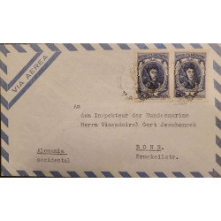 D) 1959, ARGENTINA, ON CIRCULATED TO ARGENTINA TO GERMANY, AIR MAIL, TO THE INSPECTOR OF THE GERMAN NAVY, VICE ADMIRAL GE