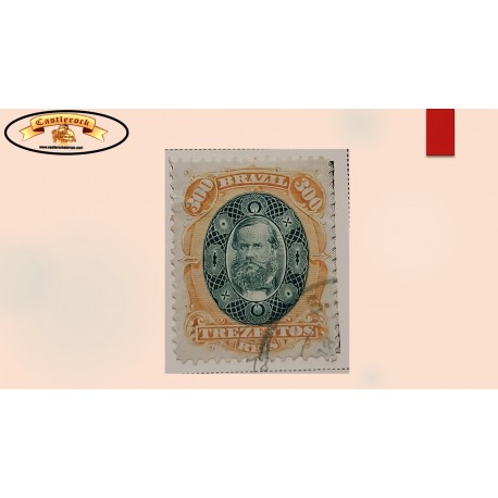 SB) 1878 BRAZIL, EMPEROR DOM PEDRO, SCT 78 300 reis orange and green, USED XF