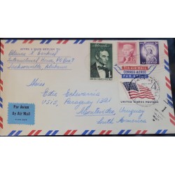 D)1959, UNITED STATES, CIRCULATED COVER FROM NEW YORK TO URUGUAY, AIR MAIL, ABRAHAM LINCOLN'S BIRTH ANNIVERSARY