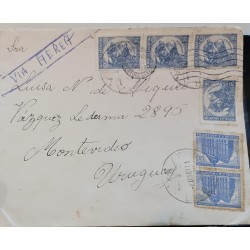 D)1942, ARGENTINA, COVER CIRCULATED FROM ARGENTINA TO URUGUAY, AIR MAIL, NATIONAL WEALTH, LIVESTOCK - CABEZA DE TORO, C