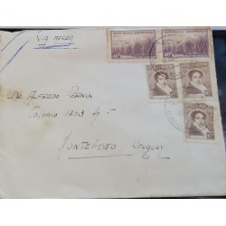 D)1936, URUGUAY, COVER CIRCULATED FROM ARGENTINA TO URUGUAY, AIR MAIL, NATIONAL WEALTH, SUGAR CANE, CHARACTERS,