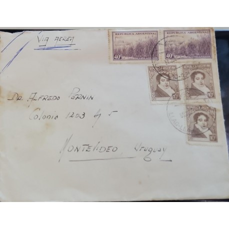 D)1936, URUGUAY, COVER CIRCULATED FROM ARGENTINA TO URUGUAY, AIR MAIL, NATIONAL WEALTH, SUGAR CANE, CHARACTERS,