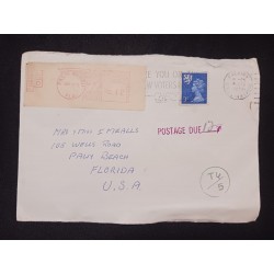 J) 1972 ENGLAND, MACHINES, QUEEN ELIZABETH II, METTER STAMPS, AIRMAIL, CIRCULATED COVER, FROM PALM BEACH TO FLORIDA