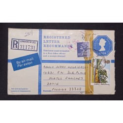 J) 1973 ENGLAND, MACHINES, REGISTERED LETTER RECOMMAND, QUEEN ELIZABETH II, AIRMAIL, CIRCULATED COVER, FROM ENGLAND TO FLORIDA
