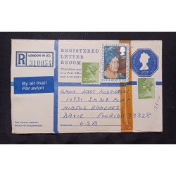 J) 1973 ENGLAND, MACHINES, REGISTERED LETTER RECOMMAND, QUEEN ELIZABETH II, AIRMAIL, CIRCULATED COVER