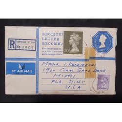J) 1973 ENGLAND, MACHINES, REGISTERED LETTER RECOMMAND, QUEEN ELIZABETH II, AIRMAIL, CIRCULATED COVER