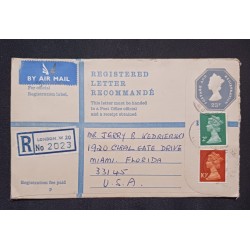 J) 1973 ENGLAND, MACHINES, REGISTERED LETTER RECOMMAND, QUEEN ELIZABETH II, AIRMAIL, CIRCULATED
