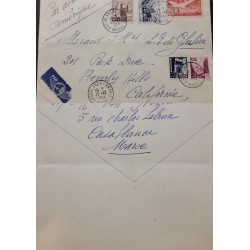 J) 1954 MOROCCO, AIRPLANE, MULTIPLE STAMPS, AIRMAIL, CIRCULATED COVER, FROM MOROCCO TO CALIFORNIA