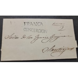 O) 1851 circa, CHILE, PREPHILATELIC, ENTIRE PREPAID 2 reales IN MANUSCRIPT AND STRUCK, WITH FRANCA CONCEPCION HANDSTAMPS
