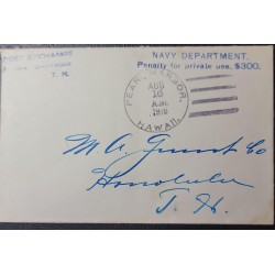 O) 1916 HAWAII, NAVY DEPARTMENT STEMPEL PEARL HARBOUR, PENALTY FOR PRIVATE, CIRCULATED XF