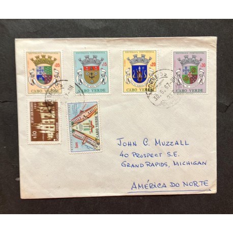 O) 1967 CAPE VERDE, HERITAGE,  FACADE OF JERONYMOS CONVENT, ARMS OF CITIES AND TOWNS OF CAPE VERDE, CIRCULATED COVER  XF