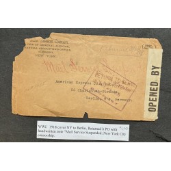 O) 1918 UNITED STATES - USA, MAIL SERVICE SUSPENDED, MAIL RETURNED TO SENDER, CENSORSHIP, PO WITH HANDWRITTTEN NOTE