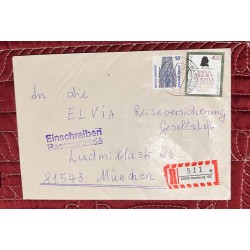 D)1987, GERMANY, COVER CIRCULATED IN GERMANY, REGISTERED MAIL, TOURISM, TOWER OF THE FRIBORG CATHEDRAL, II CENTE