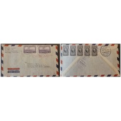 O) 1954 COSTA RICA, AMERICAN BANK NOTE,  MAIL PLANE ABOUT TO LAND,  BRUNO CARRANZA, MULTIPLE STAMPS, CIRCULATED TO GERMANY