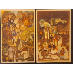 SD)MEXICO, TWO POSTCARDS ART, THE REFORM, BAPTISM OF THE INDIANS, NATIONAL PALACE OF MEXICO, DIEGO RIVERA MURAL
