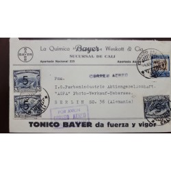 O) 1957 COLOMBIA, WATERLOW AND SONS - PLATINUM MINE,  COFFEE,  BAYER,  AIRMAIL TO  BERLIN.