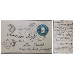 O) 1903 ARGENTINA , AMBULANTE, LIBERTY HEAD 4 centavos blue, TRANSITO RIO DE JANEIRO, CIRCULATED TO USA, POSTAL STATIONERY