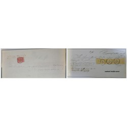 O) 1866 circa, ECUADOR, COAT OF ARMS 4 reales red, CONTENT INSIDE THE COVER WITH PAYMENT OF FOUR REALS, CRIMINAL, SCARSE