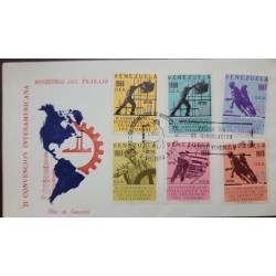 O) 1966 VENEZUELA, CONSTRUCTION WORKER AND MAP OF AMERICAS, LABOR MONUMENT, MACHINERY WORKER AND MAP OF VENEZUELA