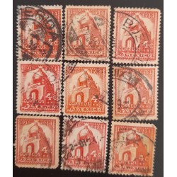 SD)1934, MEXICO, FOLKLORE AND HISTORY, MONUMENT TO THE REVOLUTION, 4C VARIETY OF COLORS AND CANCELLATIONS, USED