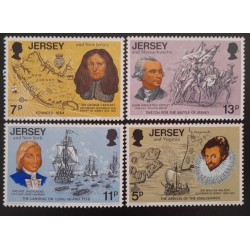 SD)1976,JERSEY, BICENTENNIAL OF UNITED STATES INDEPENDENCE, SIR GEORGE CARTERET AND MAP OF NEW JERSEY, THE BATTLE OF JERSE