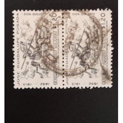 SD)1913, MEXICO, JOSE GUADALUPE POSADA, DON QUIJOTE, 2 STAMPS, USED